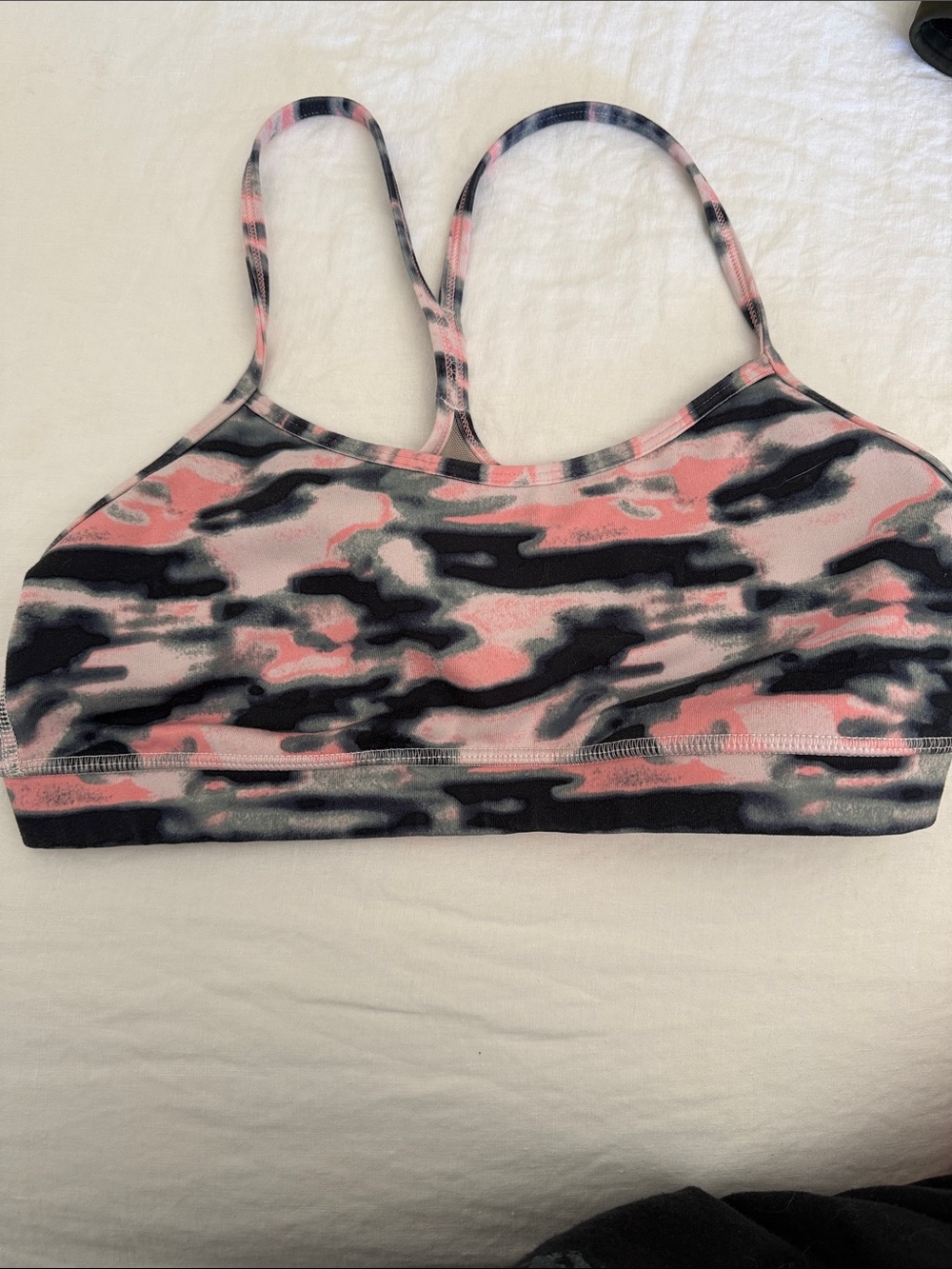 lululemon athletica Pink, Black & Gray Camo Strappy Sports Bralette